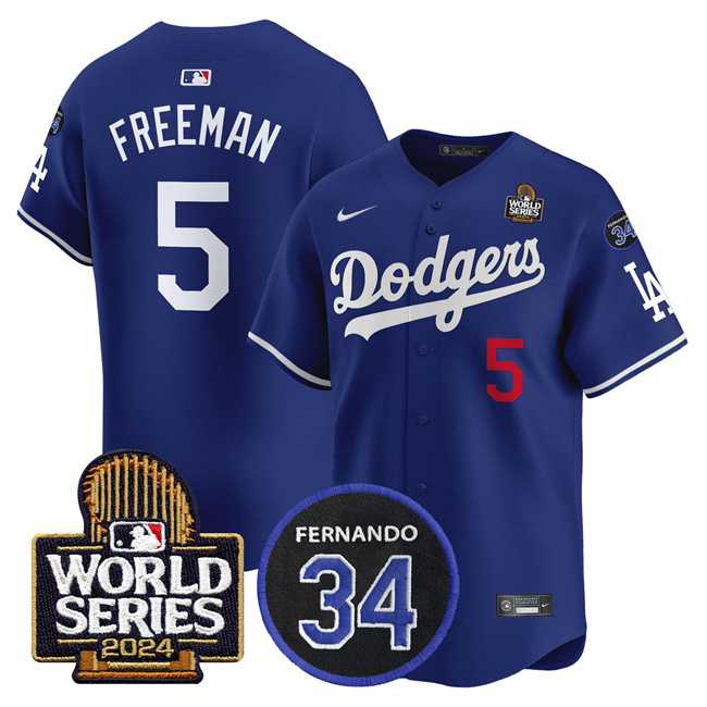 Men's Los Angeles Dodgers #5 Freddie Freeman Royal 2024 World Series With Fernando Memorial Patch Limited Stitched Baseball Jersey,We sell and wholesale Men's Los Angeles Dodgers #5 Freddie Freeman Royal 2024 World Series With Fernando Memorial Patch Limited Stitched Baseball Jersey on line form chian!